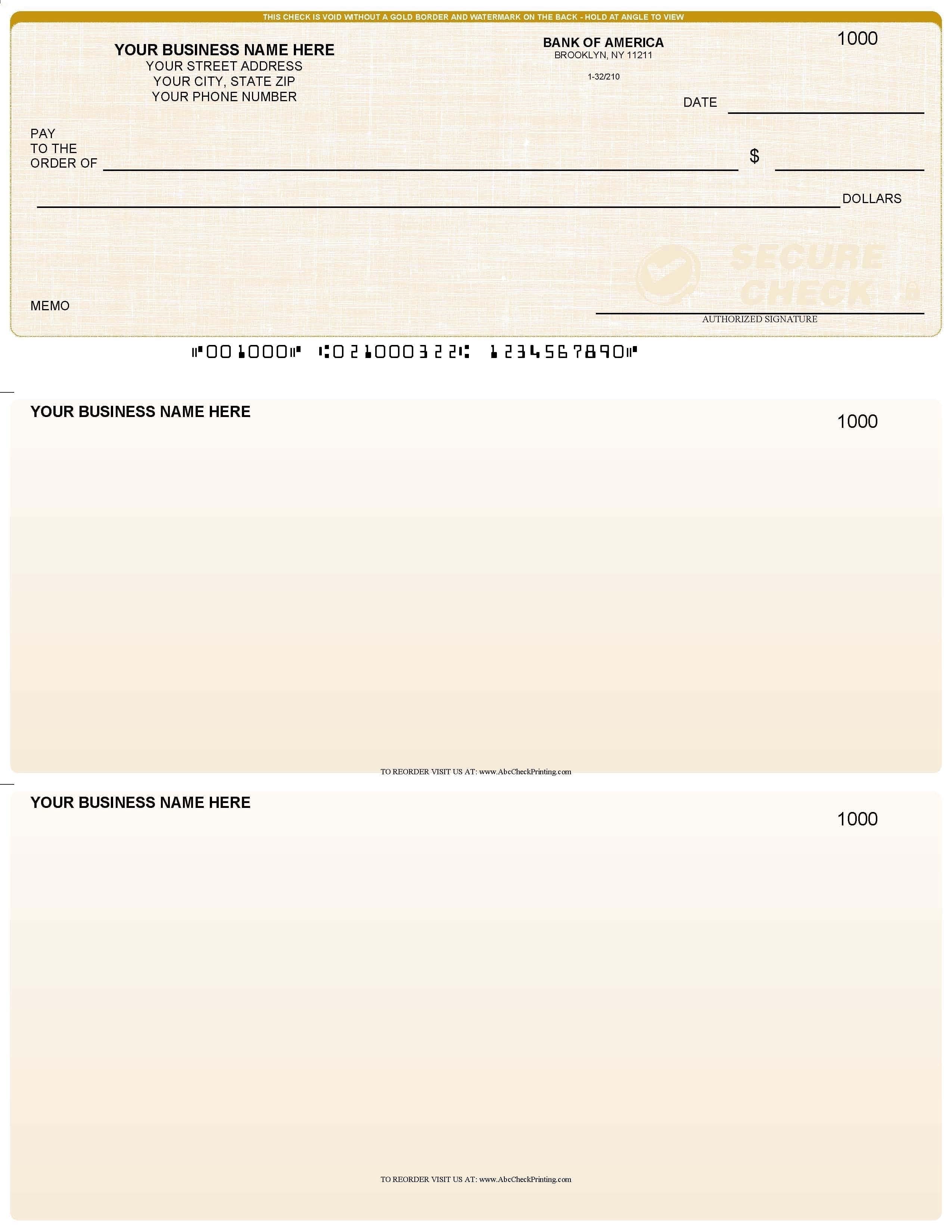77. Check ABC Computer Checks – Top Format, Gold Linen, 250 Sheets, 1 Check per ...