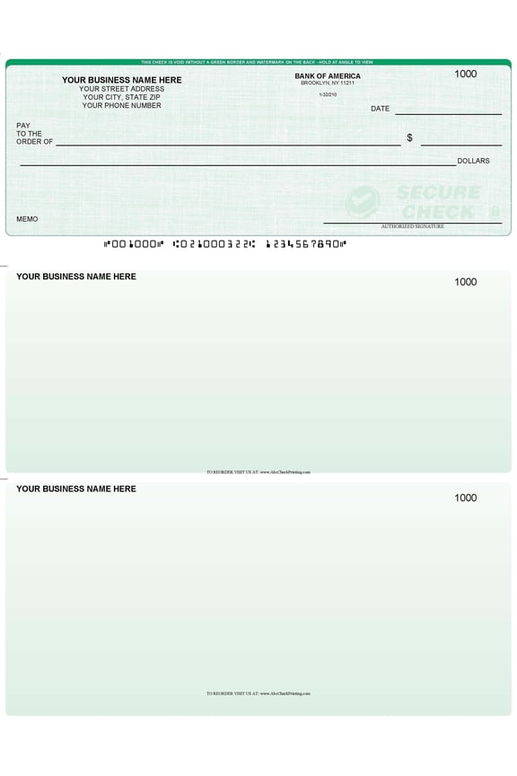 ABC Computer Checks Compatible w/QuickBooks, Checks on Top, Green Linen (100 Sheets)