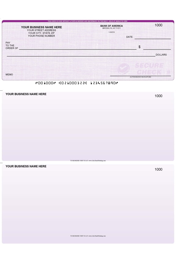 ABC Computer Checks Compatible w/QuickBooks, Checks on Top, Purple Linen - 100 Sheets
