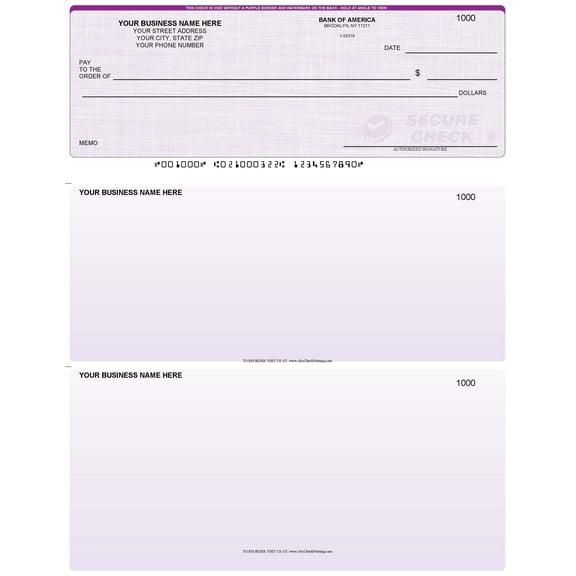 ABC Computer Checks Compatible w/QuickBooks, Checks on Top, Purple Linen - 100 Sheets