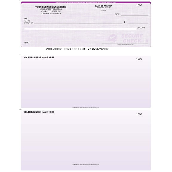 ABC Computer Checks Compatible w/QuickBooks, Checks on Top, Purple Linen - 100 Sheets