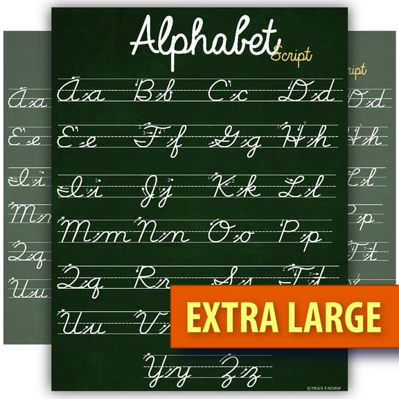 ABC Cursive Script Alphabet poster EXTRA LARGE chart LAMINATED teaching classroom decoration Young N Refined