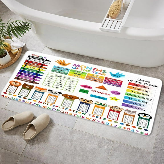 ABC Educational Bath Rugs for Bathroom, Multiplication Table Learning Kids Bathroom Rug Bath Mat Set Floor Mats Doormat, 17X29in, Bathroom Accessories,, 16X48in