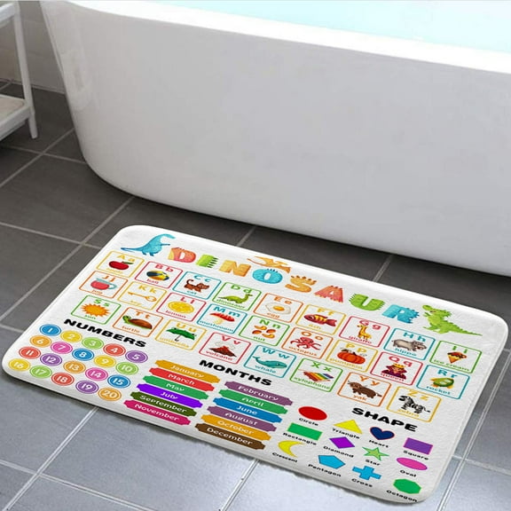 ABC Educational Funny Kids Bath Rugs for Bathroom, Cartoon Animal Alphabet ABC Learning Dinosaur Boys Bathroom Rug Bath Mat Set Floor Mats Doormat, Children Bathroom Accessories, 19X31in