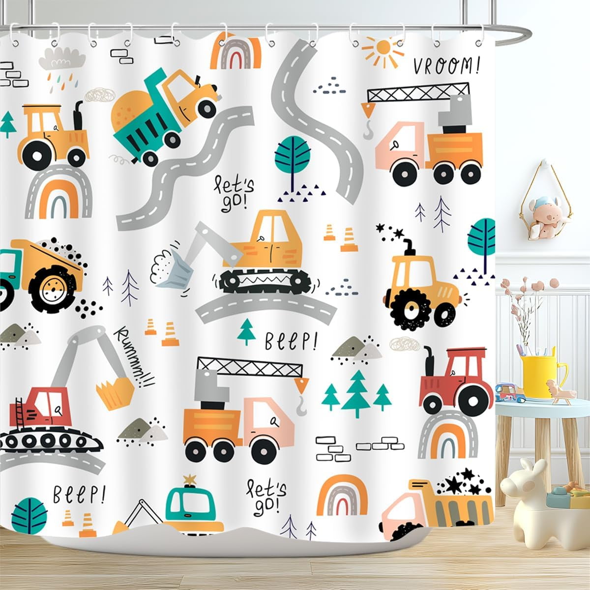 ABC Educational Shower Curtain Kids Learning Tool Funny Cartoon Animals ...