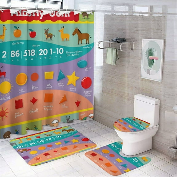 ABC Eduional Shower Curtain And Rugs Mat Set For Bathroom Bath Curtains Decoration Accessories Bathtub Screen 4 Pcs
