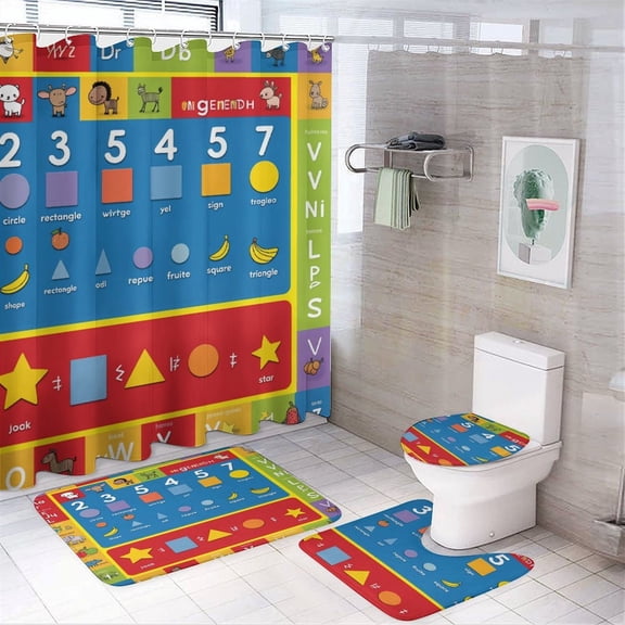 ABC Eduional Shower Curtain And Rugs Mat Set For Bathroom Bath Curtains Decoration Accessories Bathtub Screen 4 Pcs