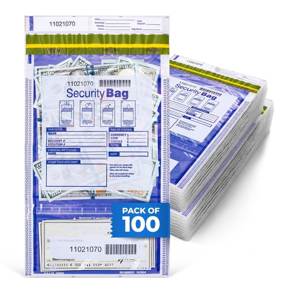 ABC Check Printing FREEZFraud Heavy Duty Dual Pocket Bank Deposit Bags, Clear Plastic, 9 1/2" x 15", Strong, 100 Bags