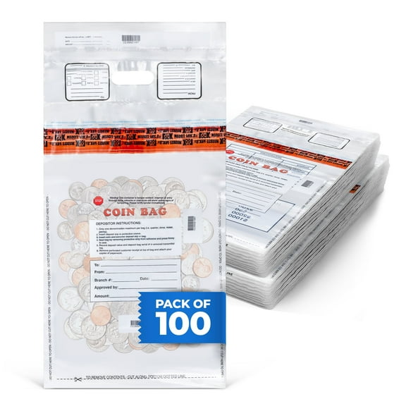 Abc Check Printing Coin Deposit Bag - Heavy Duty Polyethylene, 100 Bags (10 x 15 in)