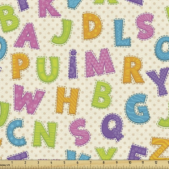 Ambesonne ABC Fabric by the Yard Upholstery, Letters Alphabet ABC, 2 Yards, Multicolor