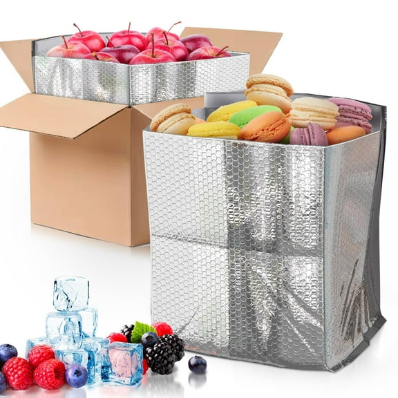 50 Pack Double Layer Foil Insulated Box Liners 8 x 8 x 8 inches. Silver Shipping Boxes for Frozen Food, Odorless Insulated Containers. Leakproof Cold Shipping Boxes for Frozen Fish, Meat