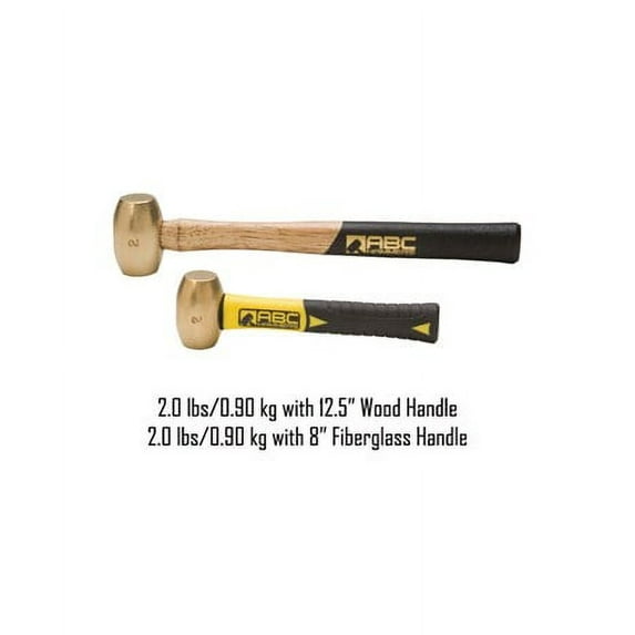 ABC Hammers ABC2BFS Brass Hammer w/8" Fiberglass Handle, 2LB
