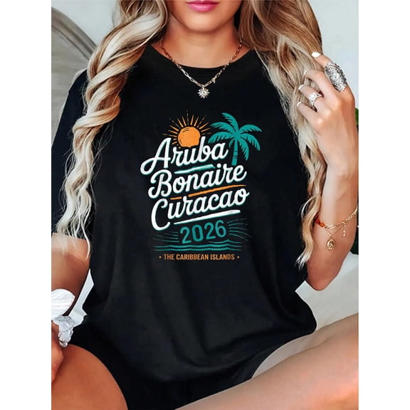 ABC Islands Aruba Bonaire Curaçao Cruise Vacation 2026 T-Shirt - 100% Cotton T Shirts for Women, Summer Tops Clothes,Suitable For All Seasons