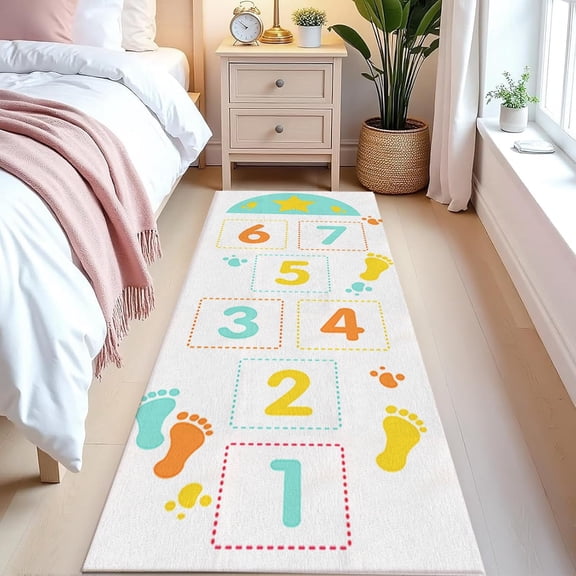 ABC Kids Educational Runner Carpet,2x3ft Hopscotch Rug,Soft Floor Play Non-Slip Mat,Cute Indoor Or Outdoor Play Rug for Kids - Fun Home Decor for Boys and Girls!White