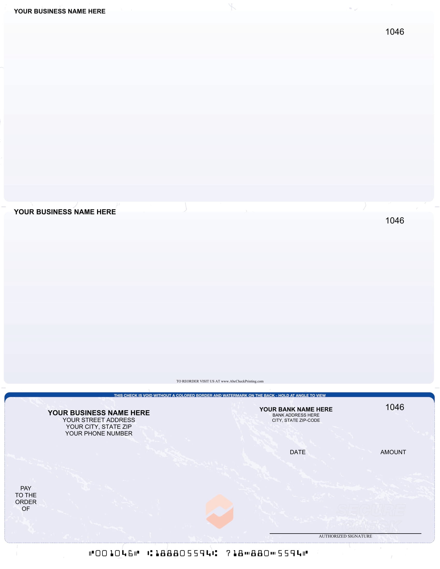 78. Check ABC Laser Business Checks – Checks on Bottom, Marble Blue - 500 ...