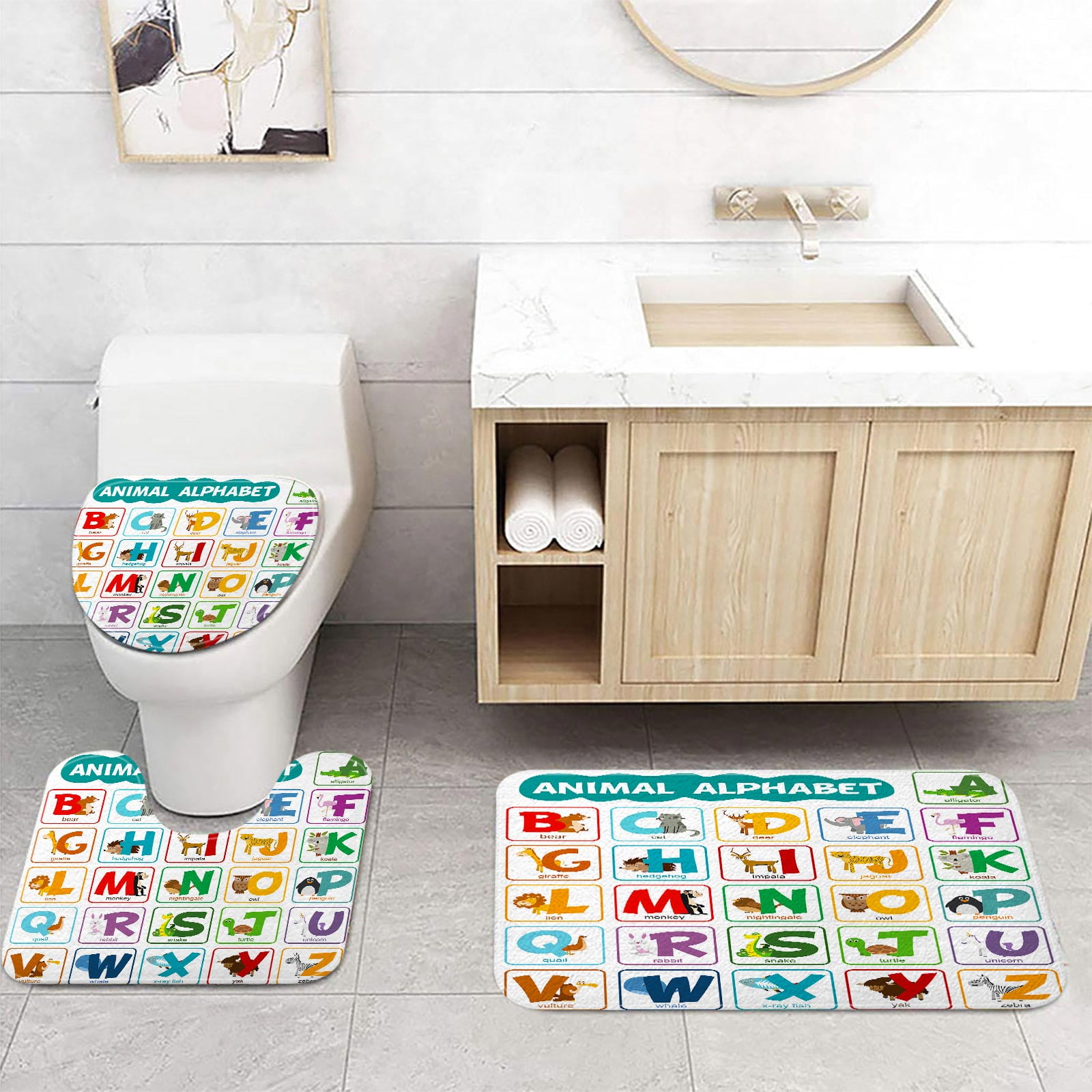 ABC Learning Alphabet Bathroom Rugs Sets 3 Piece, Animal Kids ...