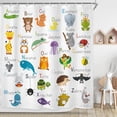 thumbnail image 1 of ABC Learning Alphabet Shower Curtain Animal Baby Kids Boy Child Children Educational Bathroom Decor Fabric Panel Nursery Funny Teaching Words 72x72 Inch 12 Pack Plastic Shower Hooks WW-MEVG, 1 of 6