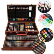 Creative Wooden Art Supplies Set for Hobbyists, 140-Piece Mixed Media Kit with Watercolors, Color Pencils for Drawing and Painting with Stretchable Drawer