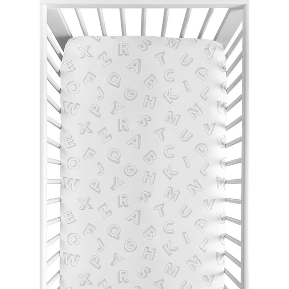 Sweet Jojo Designs ABC Letters White and Grey Fitted Crib Sheet