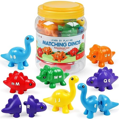 ABC Letters Matching Dinosaur Toys,Double-Sided Alphabet Learning Toy Birthday Valentine's Gifts for Kids : Uppercase Lowercase Letters Sorting and Matching Game,Party Favors Back to School Goodies
