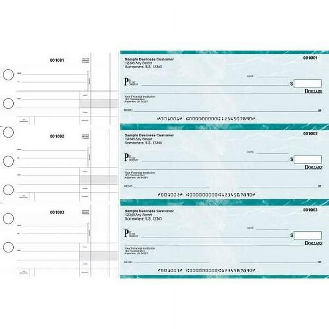 ABC Manual Checks For Business 3 On A Page With Stub Voucher, 100