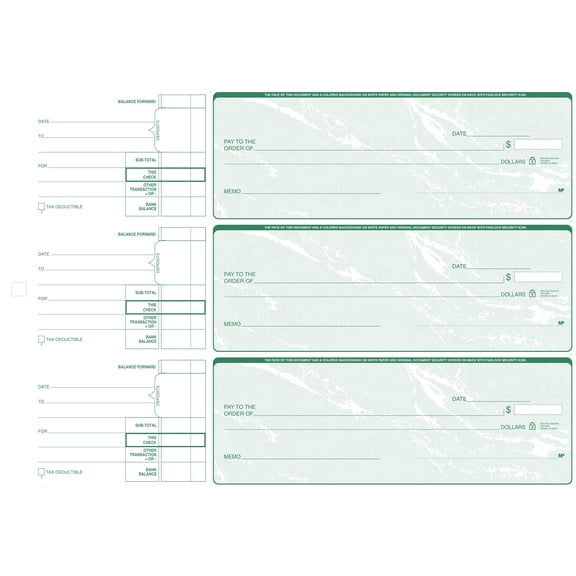 ABC Manual Checks For Business 3 On A Page With Stub Voucher, 250 Checks (Teal)