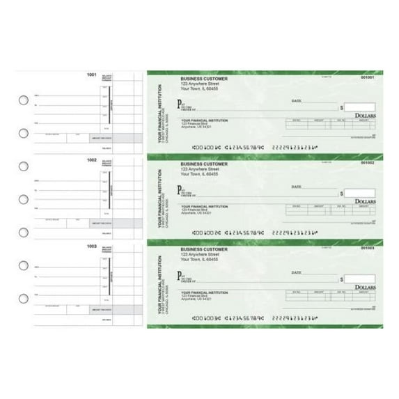 ABC Manual Checks for Business 3 on a Page with Stub Voucher, 500 Checks (Green)