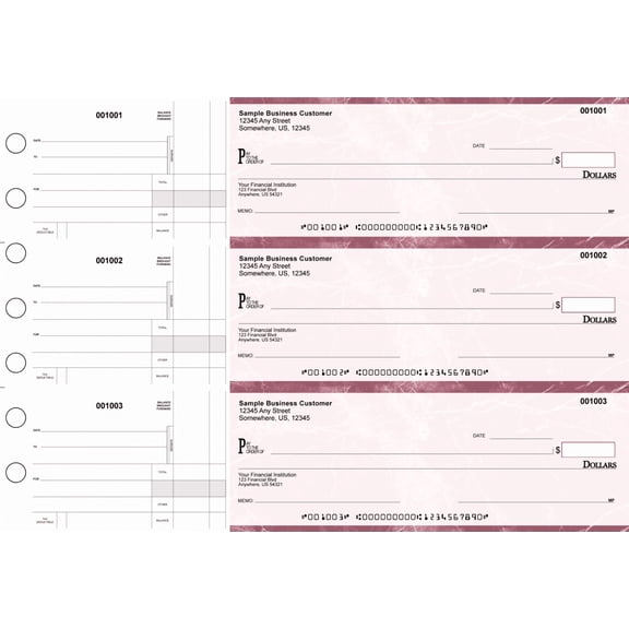 ABC Manual Checks for Business 3 on a Page with Stub Voucher 500 Checks (Red)