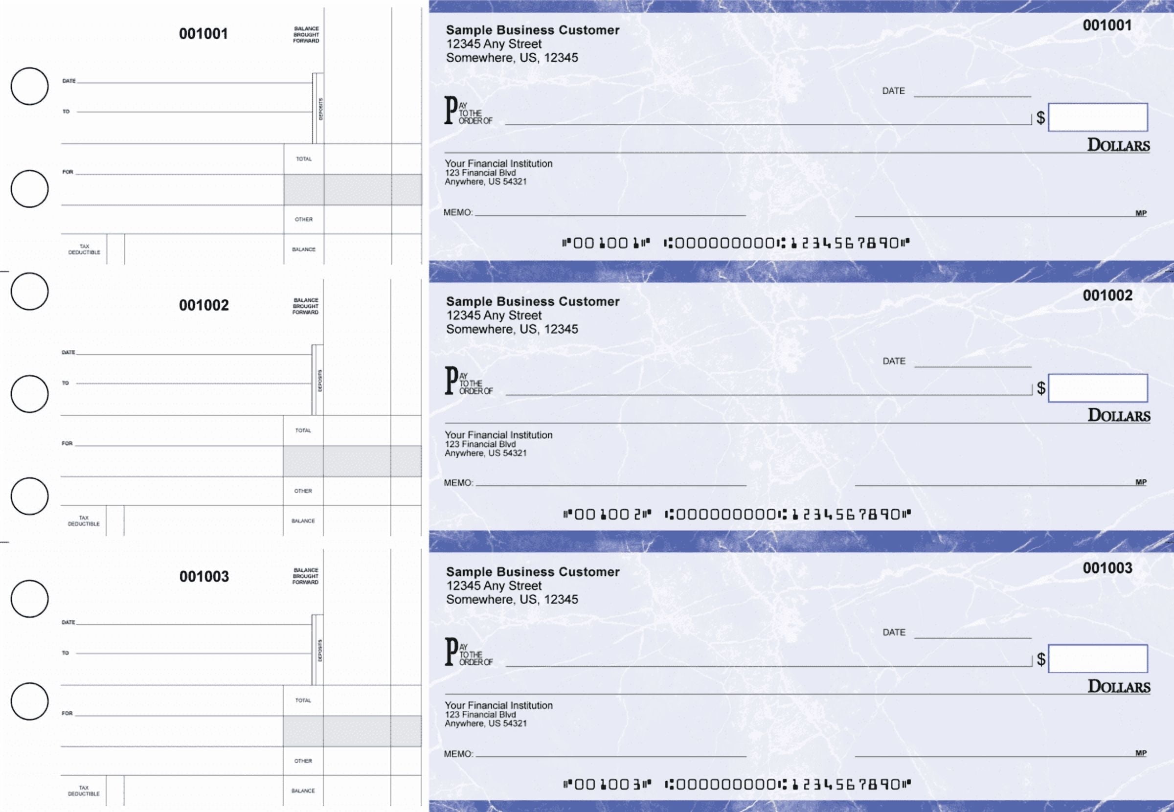 ABC Manual Business Checks – 3 per Page with Stub Voucher, Blue, 500 ...