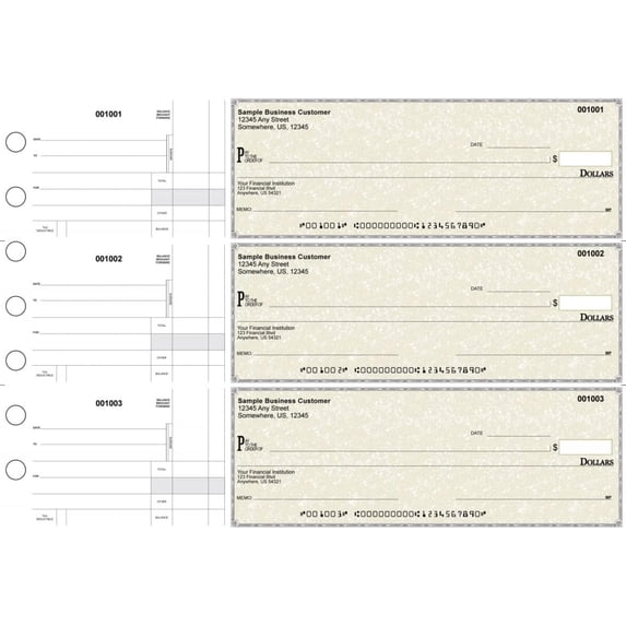ABC Manual Checks for Business 3 on a Page with Stub Voucher, Gold ...