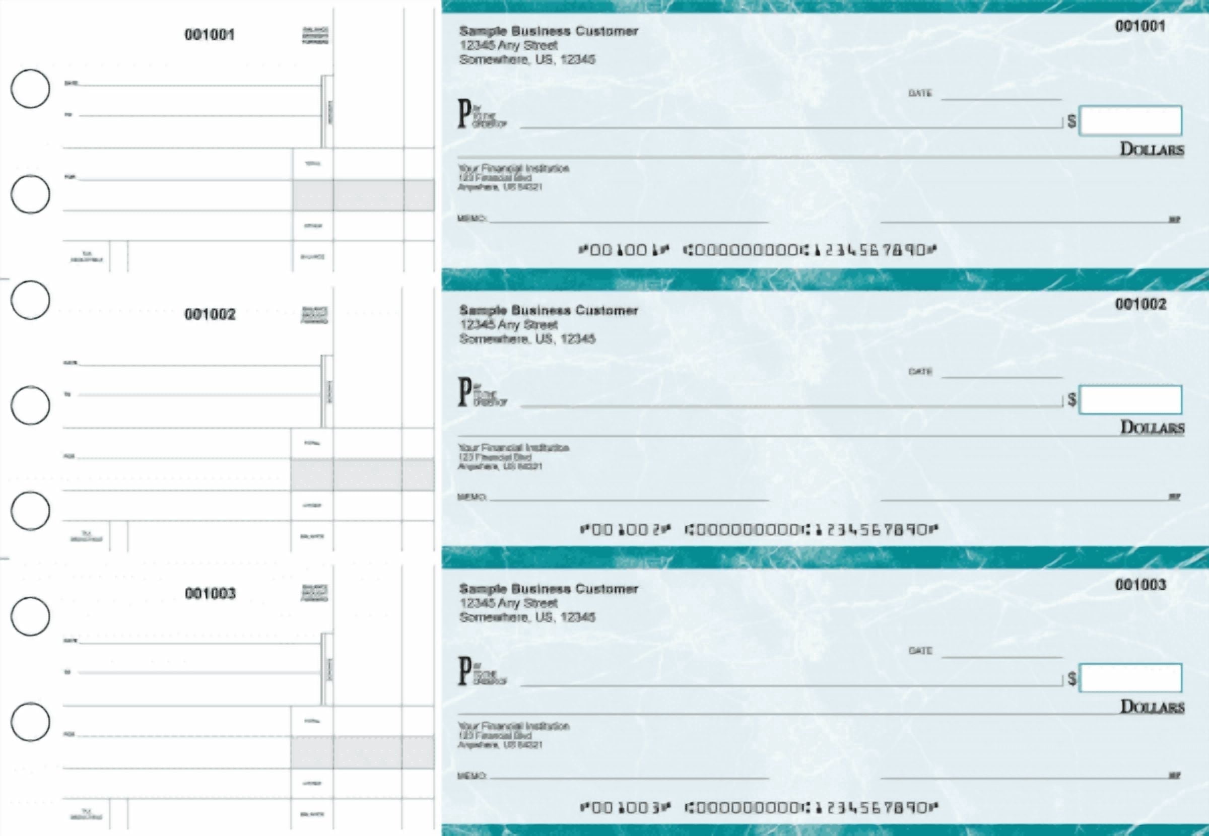 Abc Check Printing, Manual Business Checks, 3-on-a-Page, Green ...
