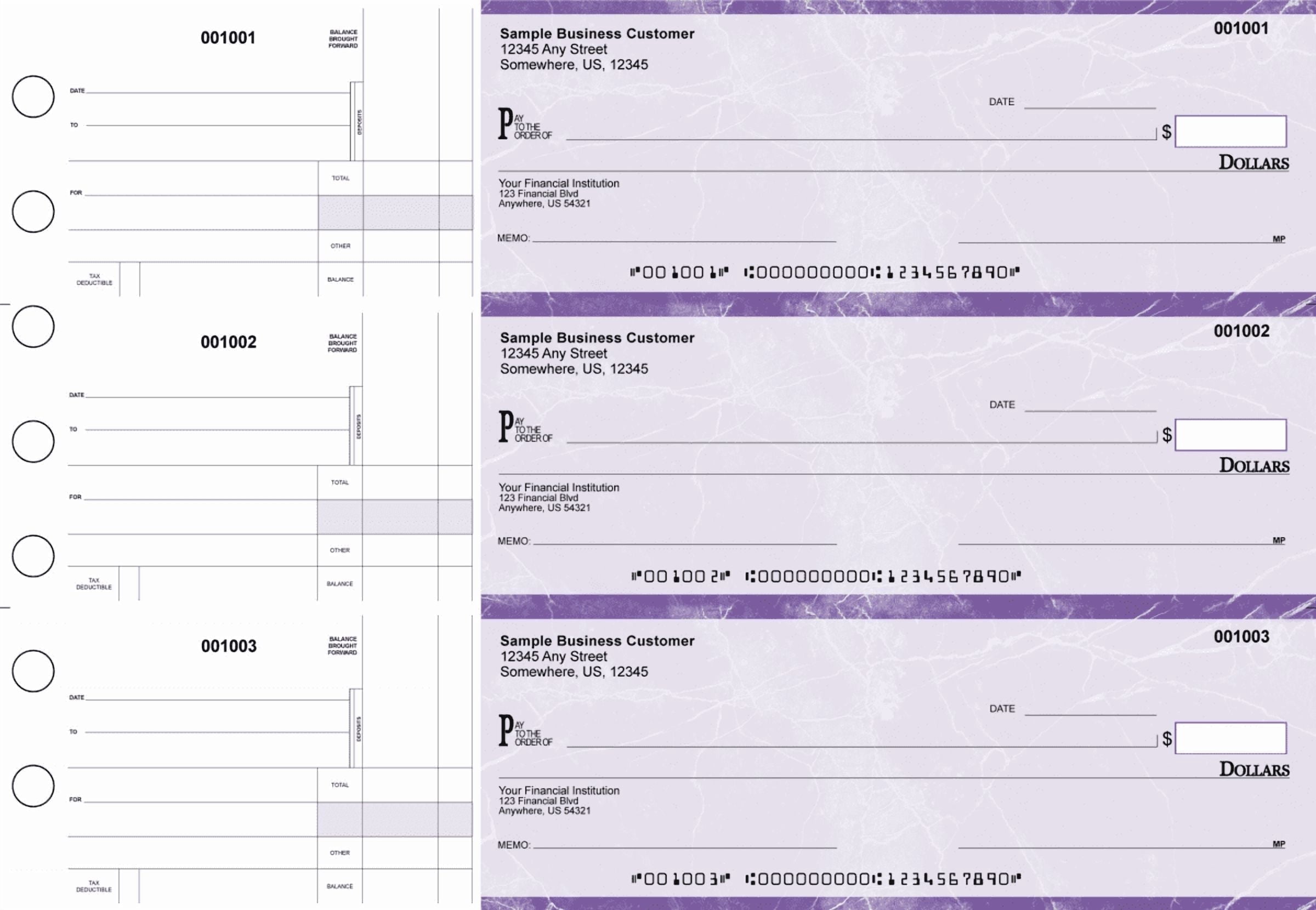 Abc Check Printing, Manual Business Checks, 3 Checks per Page, Purple ...