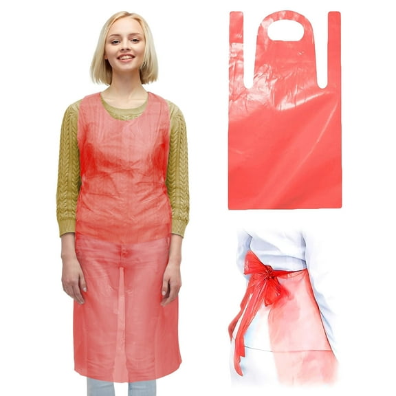 Red Disposable Aprons, 1 Mil Waterproof Polyethylene, 500 Count, 28 x 46 in