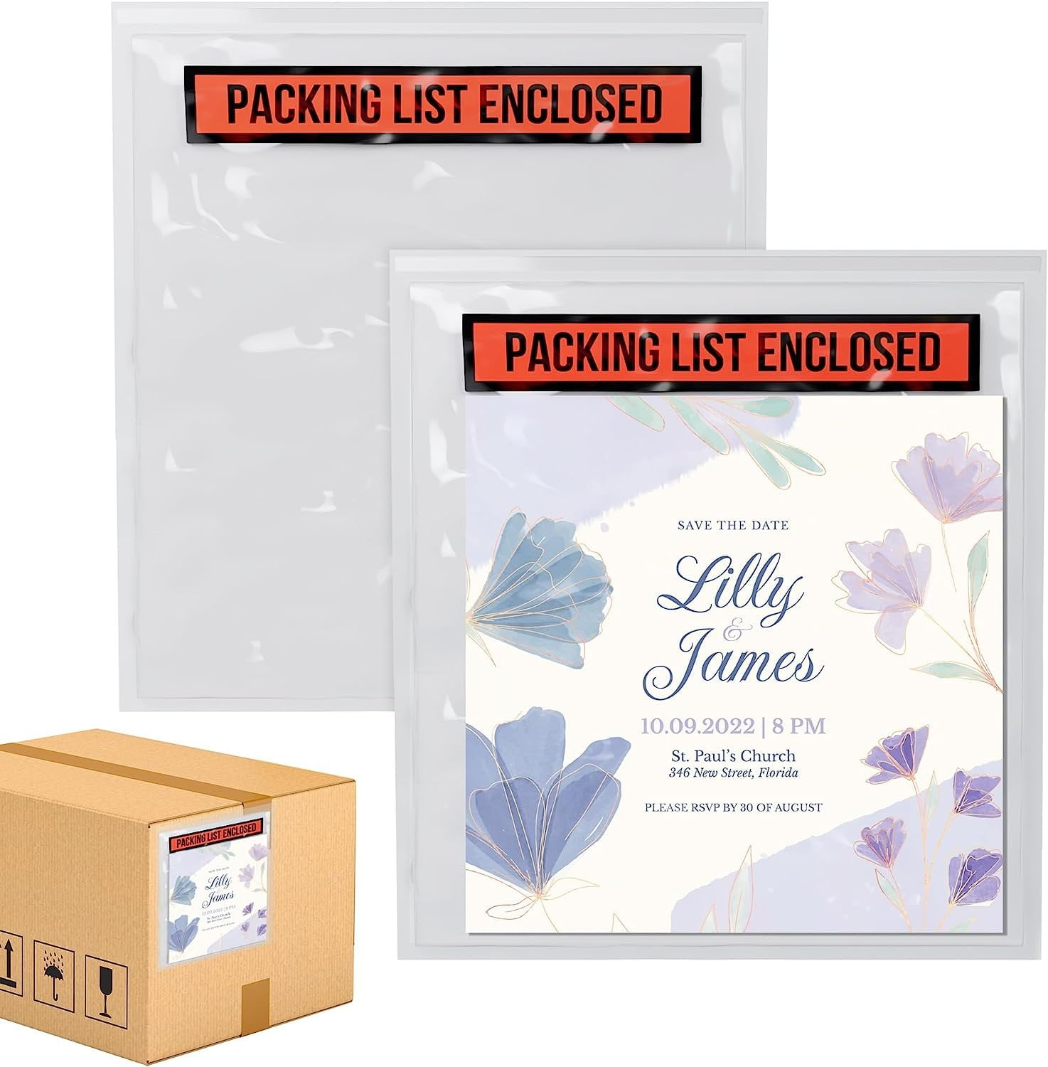 ABC Packing List Enclosed Envelopes 4 x 5.5 Inch. 100 Pack Clear 2 Mil
