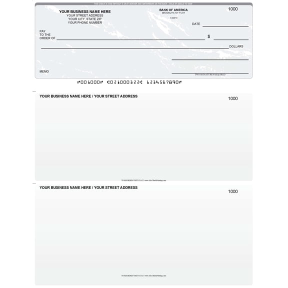 ABC Printed Business Checks Compatible w/Quick Books on Top, Gray Marble - 100 Sheets