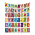 thumbnail image 1 of ABC Puzzle Soft Flannel Fleece Throw Blanket, Alphabet Numbers and in a Puzzle Form Educational Layout Nursery Items, Cozy Plush for Indoor and Outdoor Use, 50" x 70", Multicolor, by Ambesonne, 1 of 6