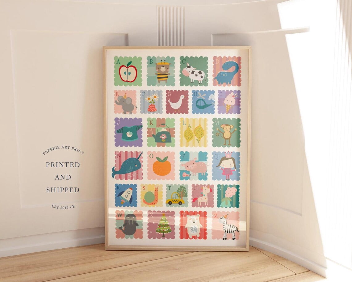 ABC Rainbow Art, Colourful Alphabet Poster, Unframed Paper Poster ...