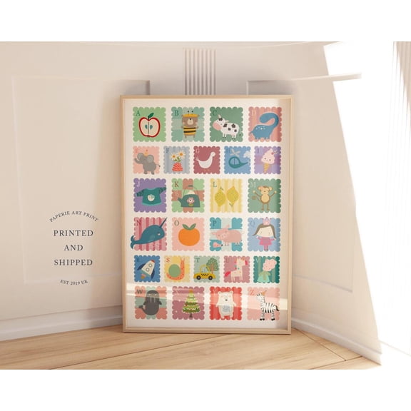 ABC Rainbow Art, Colourful Alphabet Poster, Unframed Paper Poster 8x10in