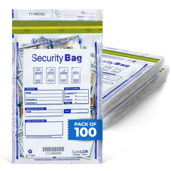 ABC Check Printing Security Single Pocket Bank Deposit Bags, Clear, 10 x 15", 100 pack