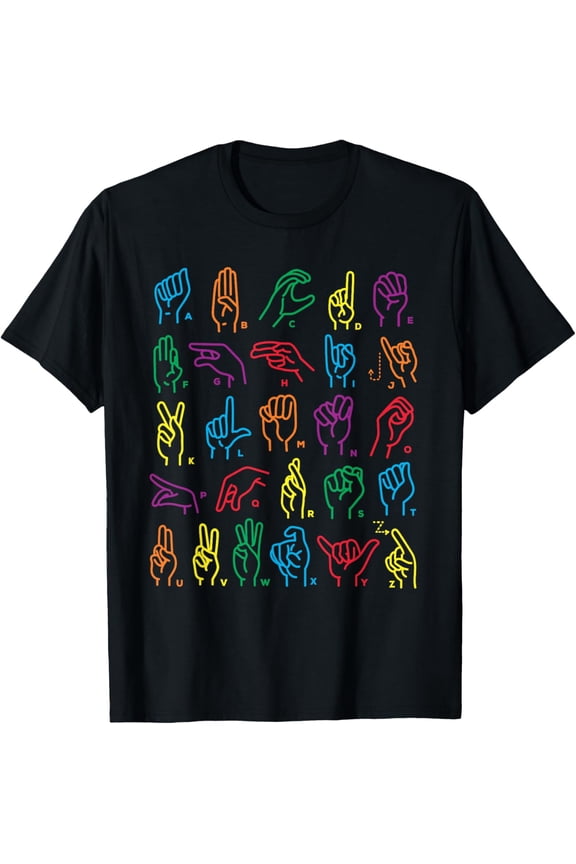 ABC Sign Language Chart Teacher Hand Letter Alphabet ASL T-Shirt men and women can wear,black,white,creative gift