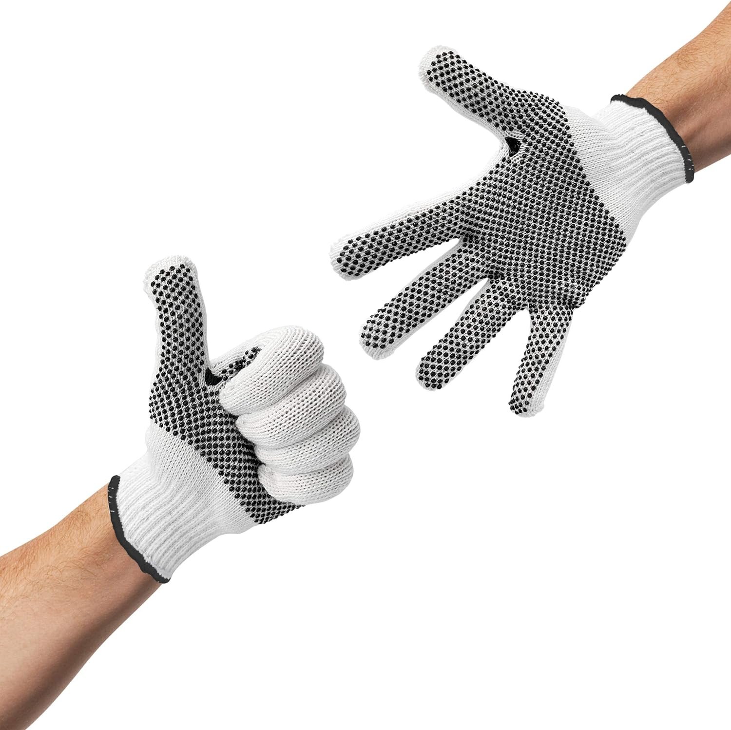 ABC String Knit Gloves with Grip Dots 9.5'', Pack of 24 White Work Cotton Gloves with Polyester