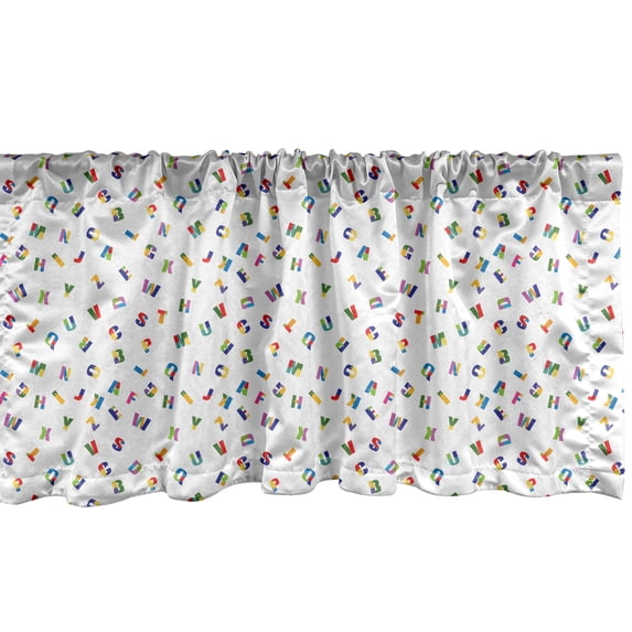 ABC Theme Window Valance Pack of 2, Cartoon Alphabet Fun Themed Design Cartoon Style Composition Colorful Print, Rod Pocket Curtain Valances for Kitchen Bedroom, 54" X 12", Multicolour, by Ambesonne