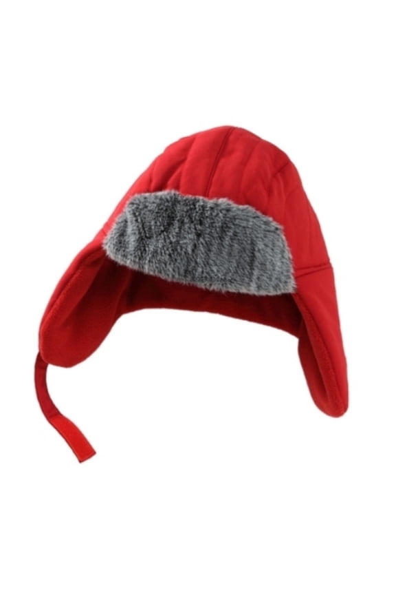 ABC Toddler Boys Red Trapper Hat with Fur Trim aviator