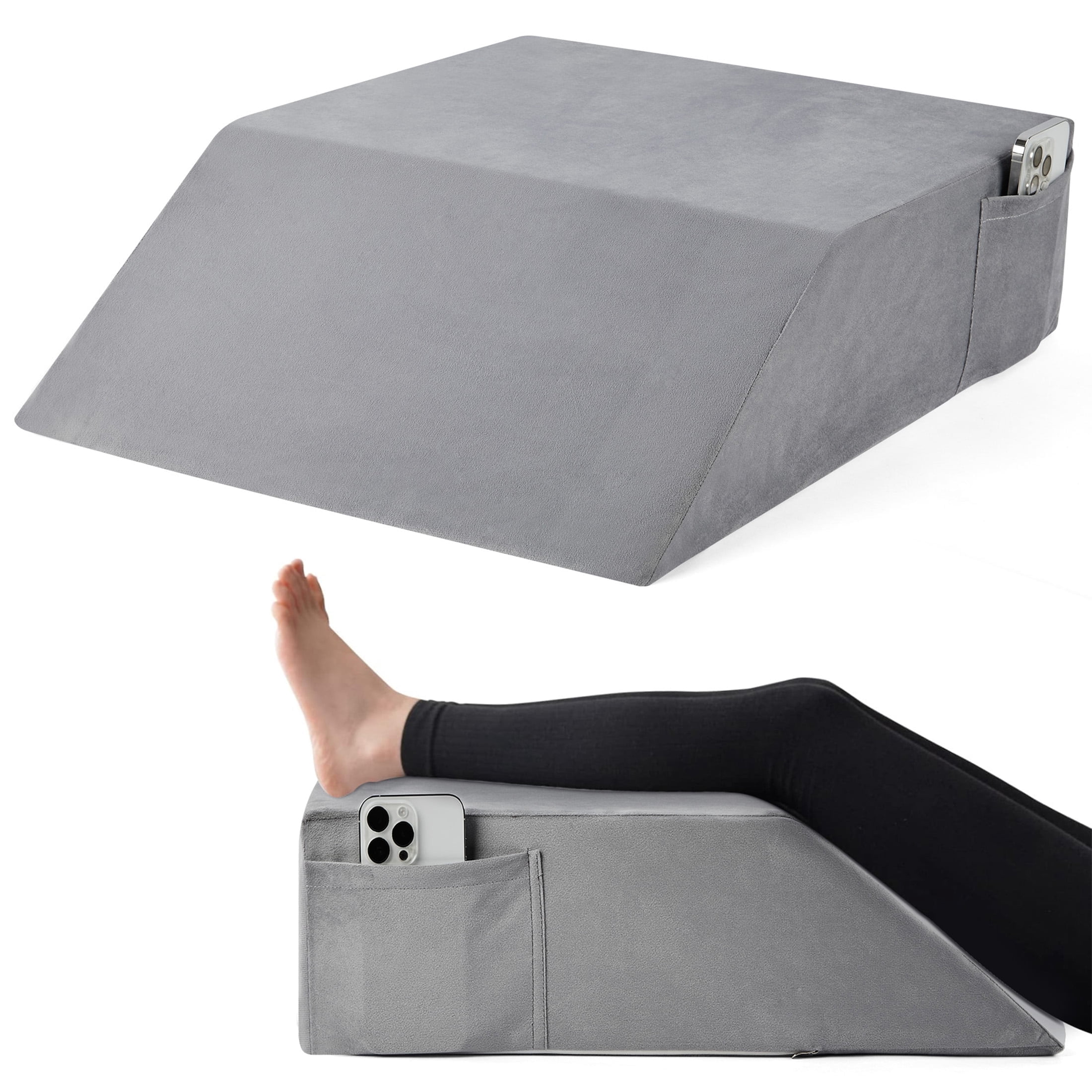 WANALIT Wedge Pillows for Post Surgery Recovery, Leg Wedge Pillow for Knee Elevation, Back & Hip Pain Relief, Leg & Ankle Swelling (Grey, Flannelette)