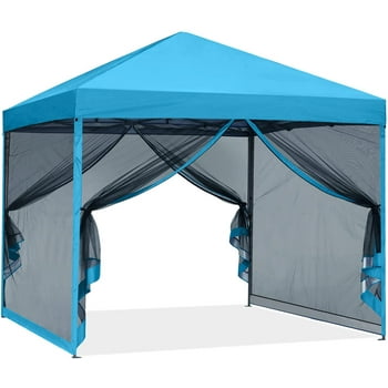 ABCCANOPY 10 ft x 10 ft Easy Pop up Outdoor Canopy Tent With Netting, Sky Blue