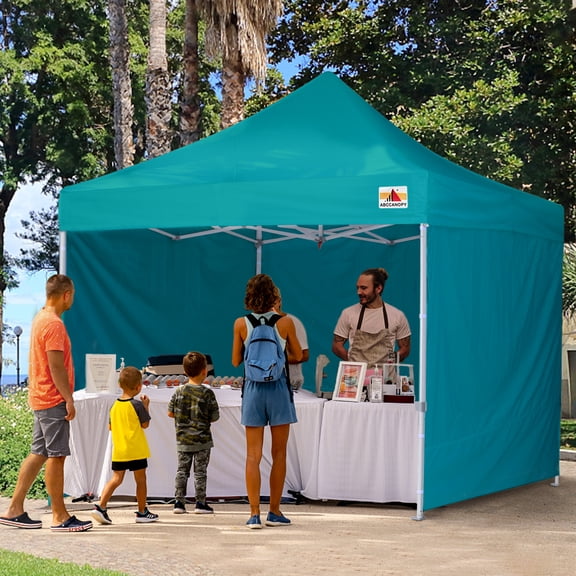 ABCCANOPY 10 ft x 10 ft Metal Pop-Up Commercial Canopy Tent with walls, Turquoise