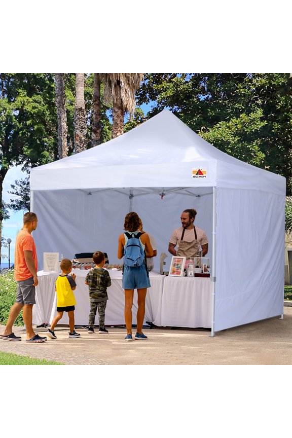 10 ft x 10 ft Metal Pop-Up Commercial Canopy Tent with walls, White