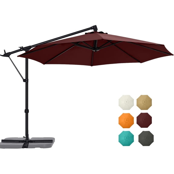 ABCCANOPY 10FT Cantilever Umbrella Offset Hanging Patio Umbrella with Base Stand Rotate and Tilt,Suitable for Garden, Lawn, Backyard(Burgundy)