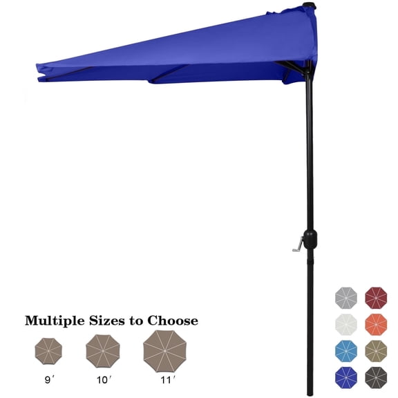 ABCCANOPY 10FT Patio Half Umbrella With Crank Handle, Blue