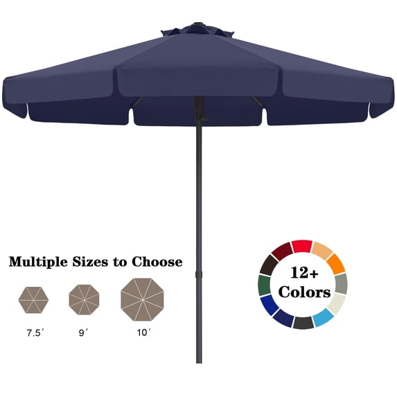 ABCCANOPY 10ft Outdoor Market Hand Push Patio Umbrella With Hanging Edge,12+Colors, Navy Blue